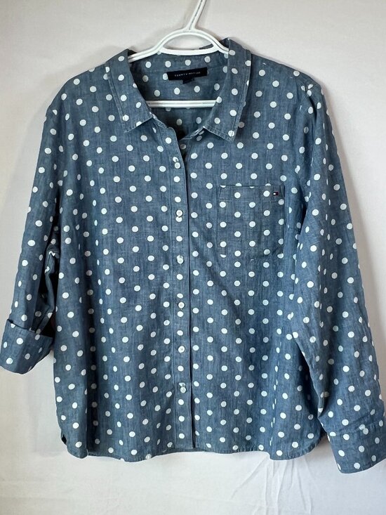 Tommy Hilfiger Tops - Tommy Hilfiger 100% Cotton Polka Dot Button‑Down – Women’s XXL | Quiet Luxury